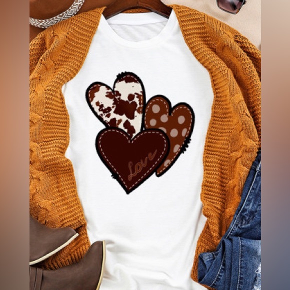 White Animal Polka Dot Letter Print Heart Shape Casual Graphic Top - Picture 3 of 6